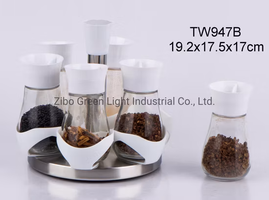 Conjunto de pote de especiarias de vidro 6PCS 120ml com suporte giratório de plástico